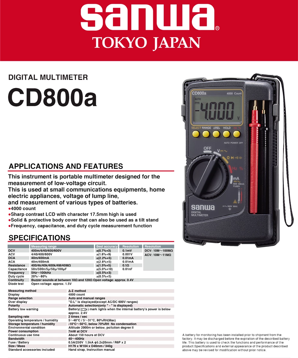 (1pc) Sanwa CD 800a Digital Multimeter (362002023)