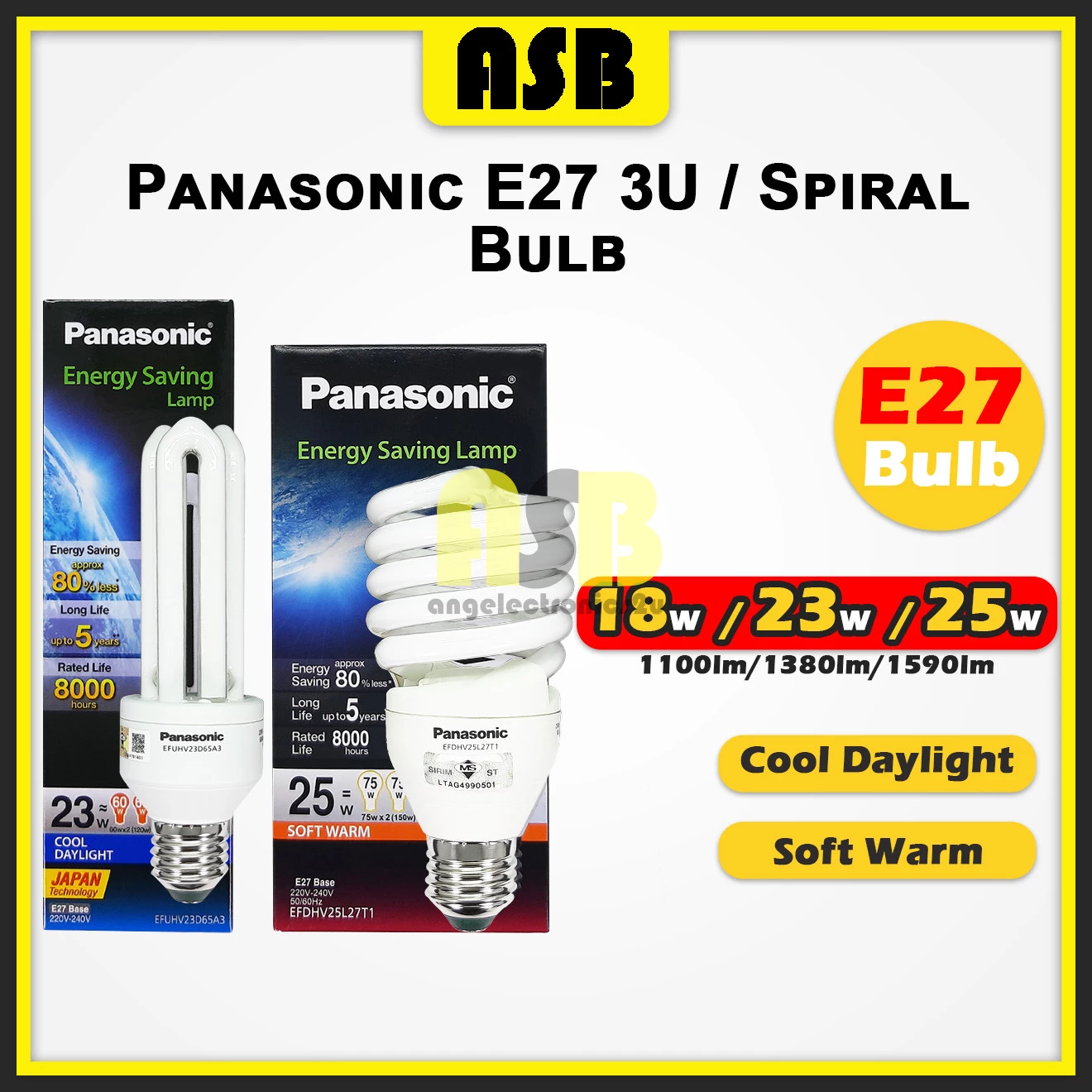 (1pc) Panasonic 3U Bulb / Spiral Bulb E27 Energy Saving Bulb 18W/23W/25W ( Cool Daylight / Soft Warm ) Lampu Mentol 灯泡